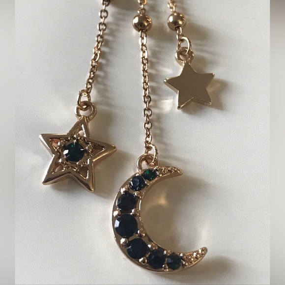 LOVISA GOLD/SAPPHIRE STAR & MOON MISMATCH CELESTIAL EARRINGS - Picture 10 of 11